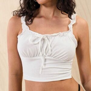 White Frill Strap Tie Front Ruched Bust Crop Top | Summer Y2K | Size M-L
